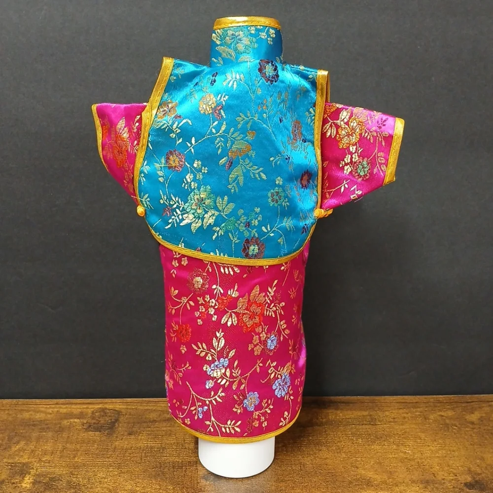 Kimono Wine Bottle Cover, Japanese Inspired, Pink Blue Gold